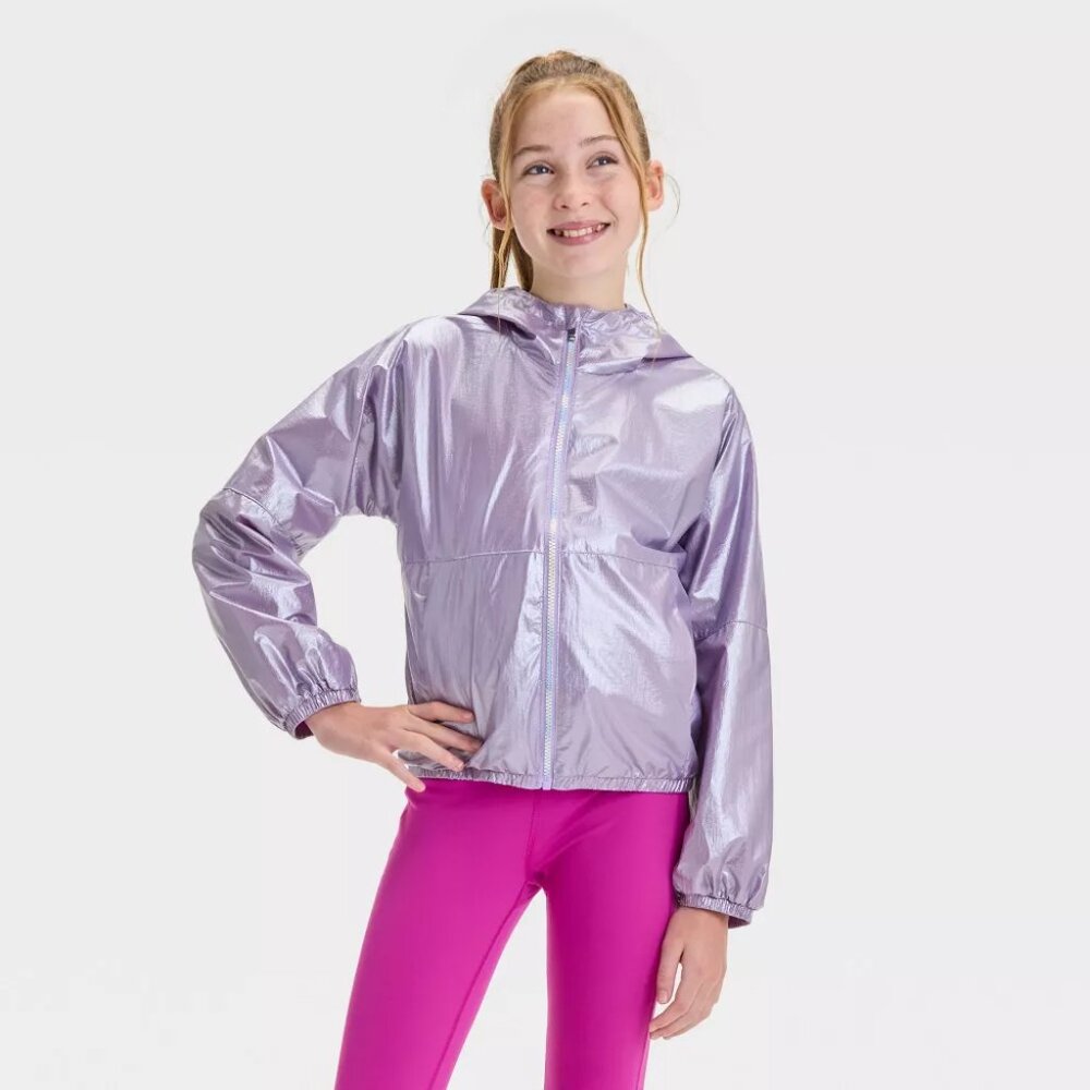 NEW All In Motion™ Girls' Solid Shine Windbreaker Jacket Violet XL